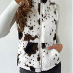 Printed Double-sided Plush Zip-up Cardigan