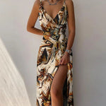 V-neck Slit Sling Dress Summer Fashion Sexy Slim Suspender Dresses For Women Clothing