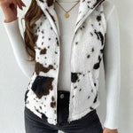 Printed Double-sided Plush Zip-up Cardigan