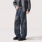 American-style Vintage Jacquard Flocking Embroidered Fleece-lined Jeans